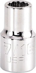 Proto - 7/16", 1/2" Drive, Standard Hand Socket - 12 Points, 1-17/32" OAL, Steel, Chrome Finish - Exact Tooling