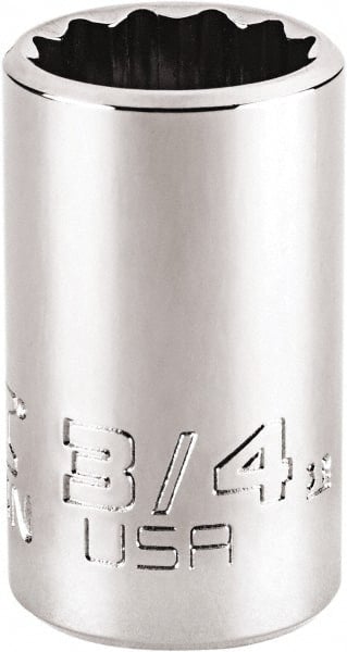 Proto - 3/4", 1/2" Drive, Standard Hand Socket - 12 Points, 1-3/4" OAL, Steel, Chrome Finish - Exact Tooling