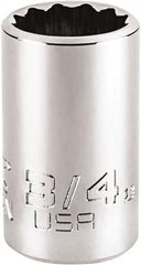 Proto - 3/4", 1/2" Drive, Standard Hand Socket - 12 Points, 1-3/4" OAL, Steel, Chrome Finish - Exact Tooling