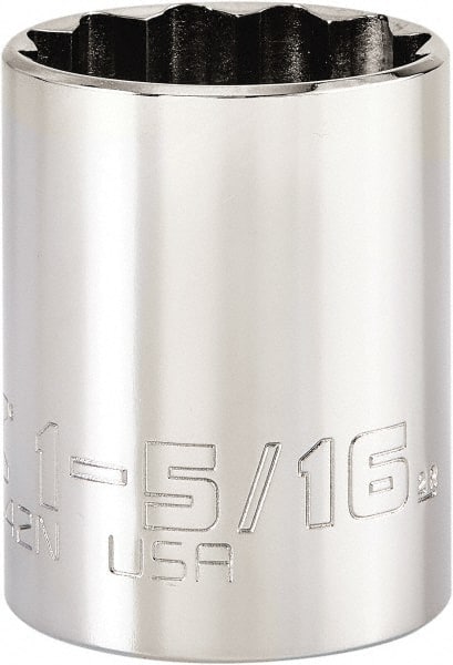 Proto - 1-5/16", 1/2" Drive, Standard Hand Socket - 12 Points, 2-3/64" OAL, Steel, Chrome Finish - Exact Tooling