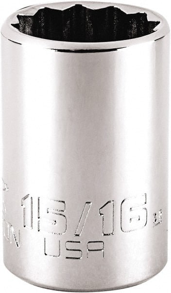 Proto - 15/16", 1/2" Drive, Standard Hand Socket - 12 Points, 1-7/8" OAL, Steel, Chrome Finish - Exact Tooling