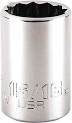 Proto - 15/16", 1/2" Drive, Standard Hand Socket - 12 Points, 1-7/8" OAL, Steel, Chrome Finish - Exact Tooling
