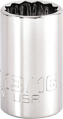 Proto - 13/16", 1/2" Drive, Standard Hand Socket - 12 Points, 1-3/4" OAL, Steel, Chrome Finish - Exact Tooling