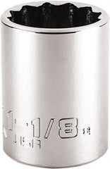 Proto - 1-1/8", 1/2" Drive, Standard Hand Socket - 12 Points, 1-63/64" OAL, Steel, Chrome Finish - Exact Tooling