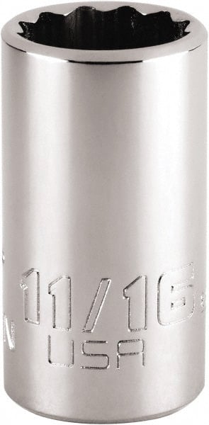 Proto - 11/16", 1/2" Drive, Standard Hand Socket - 12 Points, 1-47/64" OAL, Steel, Chrome Finish - Exact Tooling