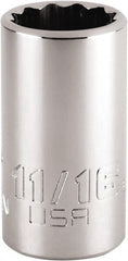 Proto - 11/16", 1/2" Drive, Standard Hand Socket - 12 Points, 1-47/64" OAL, Steel, Chrome Finish - Exact Tooling