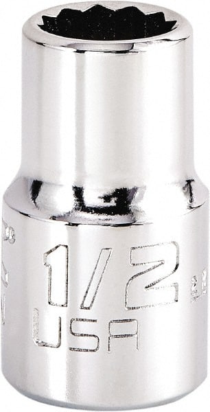 Proto - 1/2", 1/2" Drive, Standard Hand Socket - 12 Points, 1-17/32" OAL, Steel, Chrome Finish - Exact Tooling