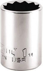 Proto - 1", 1/2" Drive, Standard Hand Socket - 12 Points, 1-59/64" OAL, Steel, Chrome Finish - Exact Tooling