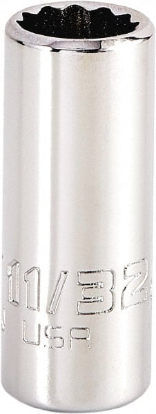 Proto - 11/32", 1/4" Drive, Standard Hand Socket - 12 Points, 1-15/64" OAL, Steel, Chrome Finish - Exact Tooling