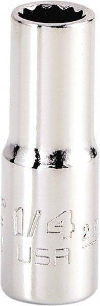 Proto - 1/4", 1/4" Drive, Standard Hand Socket - 12 Points, 1-15/64" OAL, Steel, Chrome Finish - Exact Tooling
