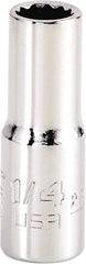 Proto - 1/4", 1/4" Drive, Standard Hand Socket - 12 Points, 1-15/64" OAL, Steel, Chrome Finish - Exact Tooling