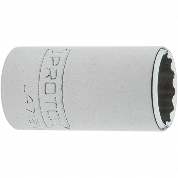 Proto - 1/4" Drive, Standard Hand Socket - 12 Points, 1-17/64" OAL, Steel, Chrome Finish - Exact Tooling