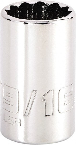 Proto - 9/16", 1/4" Drive, Standard Hand Socket - 12 Points, 1-15/64" OAL, Steel, Chrome Finish - Exact Tooling