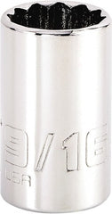 Proto - 9/16", 1/4" Drive, Standard Hand Socket - 12 Points, 1-15/64" OAL, Steel, Chrome Finish - Exact Tooling