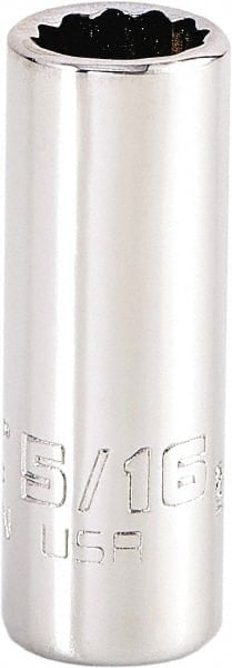 Proto - 5/16", 1/4" Drive, Standard Hand Socket - 12 Points, 1-15/64" OAL, Steel, Chrome Finish - Exact Tooling