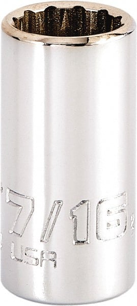 Proto - 7/16", 1/4" Drive, Standard Hand Socket - 12 Points, 1-15/64" OAL, Steel, Chrome Finish - Exact Tooling