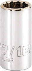 Proto - 7/16", 1/4" Drive, Standard Hand Socket - 12 Points, 1-15/64" OAL, Steel, Chrome Finish - Exact Tooling