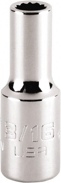 Proto - 3/16", 1/4" Drive, Standard Hand Socket - 12 Points, 1-15/64" OAL, Steel, Chrome Finish - Exact Tooling