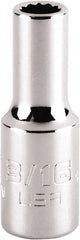 Proto - 3/16", 1/4" Drive, Standard Hand Socket - 12 Points, 1-15/64" OAL, Steel, Chrome Finish - Exact Tooling