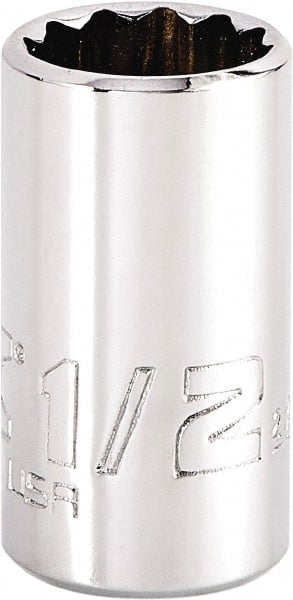 Proto - 1/2", 1/4" Drive, Standard Hand Socket - 12 Points, 1-15/64" OAL, Steel, Chrome Finish - Exact Tooling