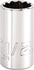 Proto - 1/2", 1/4" Drive, Standard Hand Socket - 12 Points, 1-15/64" OAL, Steel, Chrome Finish - Exact Tooling