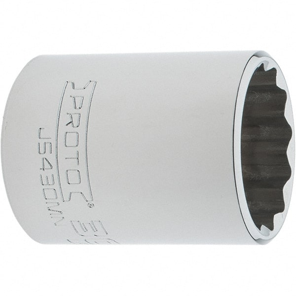 Proto - 1/2" Drive, Standard Hand Socket - 12 Points, 2" OAL, Steel, Chrome Finish - Exact Tooling