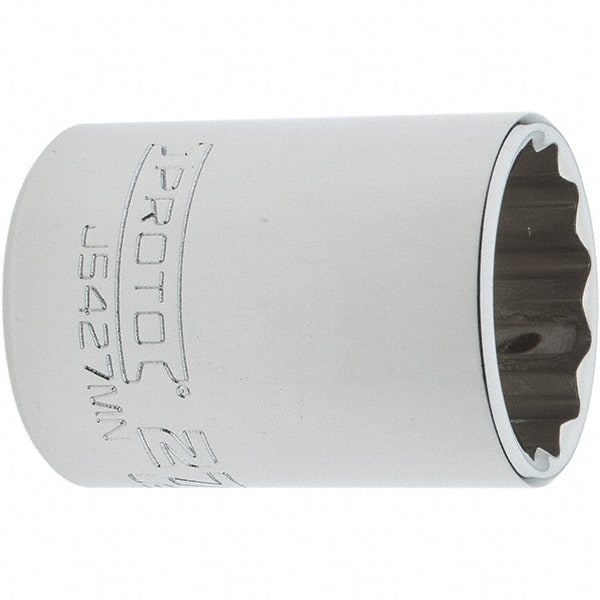 Proto - 1/2" Drive, Standard Hand Socket - 12 Points, 1-61/64" OAL, Steel, Chrome Finish - Exact Tooling