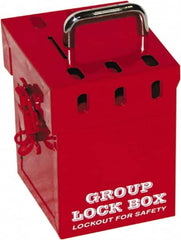 NMC - 10" Deep x 4-1/2" Wide x 6" High, Portable Group Lockout Box - Red, 7 Padlocks - Exact Tooling