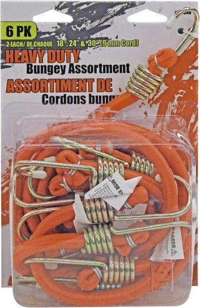 Erickson Manufacturing - Bungee Cord with Steel Hook - 18, 24, 30" OAL, Orange - Exact Tooling