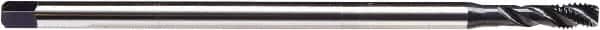 Emuge - #6-32 UNF, 3 Flute, NE2 Finish Cobalt, Spiral Flute, Extension Pulley Tap - Semi-Bottoming Chamfer, 4.4" OAL, 15/32" Thread Length, 2B/3B Class of Fit - Exact Tooling