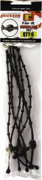 Erickson Manufacturing - 8" Long Black Rubber Reusable Cable Tie - 10 Lb Tensile Strength, 3mm Thick, 3" Max Bundle Diam - Exact Tooling