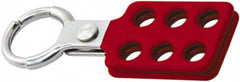 NMC - Single Jaw, 1" Jaw Diam, 6 PadLocks, Red Vinyl Insulation Aluminum Lockout Hasp - Scissor Action, 4-3/8" Long x 1-1/2" Wide, Red - Exact Tooling