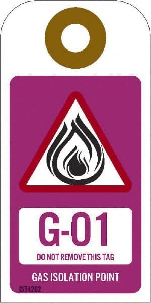 NMC - 4" High x 2" Long, G - 01 THRU G - 10 DO NOT REMOVE THIS TAG GAS ISOLATION POINT, English Safety & Facility Energy Isolation Tag - 1 Side, Purple Unrippable Vinyl - Exact Tooling