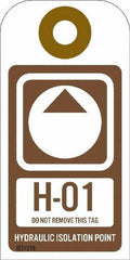 NMC - 4" High x 2" Long, H - 01 THRU H - 10 DO NOT REMOVE THIS TAG HYDRAULIC ISOLATION POINT, English Safety & Facility Energy Isolation Tag - 1 Side, Brown Unrippable Vinyl - Exact Tooling