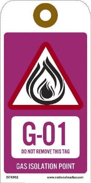 NMC - 6" High x 3" Long, G - 01 THRU G - 10 DO NOT REMOVE THIS TAG GAS ISOLATION POINT, English Safety & Facility Energy Isolation Tag - 1 Side, Purple Unrippable Vinyl - Exact Tooling