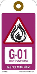 NMC - 6" High x 3" Long, G - 01 THRU G - 10 DO NOT REMOVE THIS TAG GAS ISOLATION POINT, English Safety & Facility Energy Isolation Tag - 1 Side, Purple Unrippable Vinyl - Exact Tooling