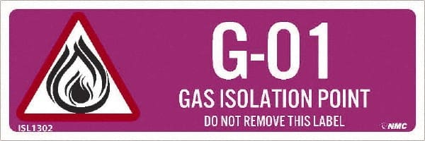 NMC - Energy Isolation Label - Legend: G - 01 THRU G - 10 DO NOT REMOVE THIS TAG GAS ISOLATION POINT, English, Purple, 3" Long x 1" High, Sign Muscle Finish - Exact Tooling