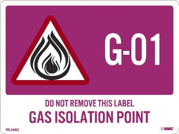 NMC - Energy Isolation Label - Legend: G - 01 THRU G - 10 DO NOT REMOVE THIS TAG GAS ISOLATION POINT, English, Purple, 4" Long x 3" High, Sign Muscle Finish - Exact Tooling
