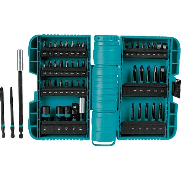 Makita - Power Bit, Insert Bit & Nut Driver Set - 1/4 to 3/8" Hex, #2, 1/4", 3/8" Drive, Phillips, Slotted, Torx, Square Point - Exact Tooling