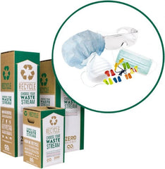 TerraCycle - 35 Gal Green & White Rectangle Recycling Container - Cardboard with Plastic Liner, Recycle Symbol, Safety Equipment and Protective Gear Graphic, 37" High x 15" Long x 15" Wide, Lid Included - Exact Tooling