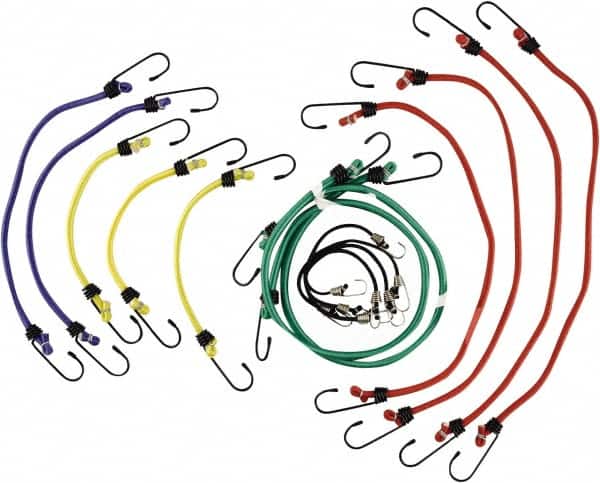 Erickson Manufacturing - Bungee Cord with S Hook - 10, 13, 18, 24, 30" OAL, Red/Blue/Green/Yellow - Exact Tooling