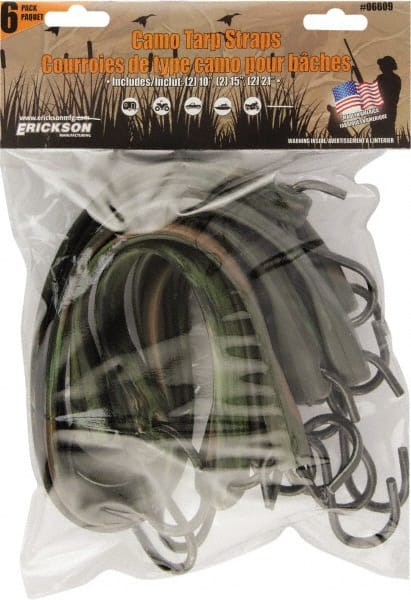 Erickson Manufacturing - Tarp Strap with S Hook - 10, 15, 21" OAL, Camouflage Green - Exact Tooling