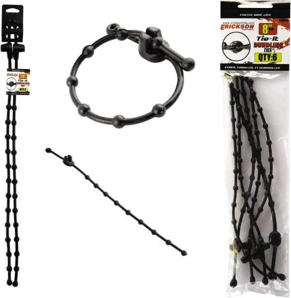 Erickson Manufacturing - 8 to 24" Range, Black Cable Ties - 10 Lb Strength, Rubber - Exact Tooling
