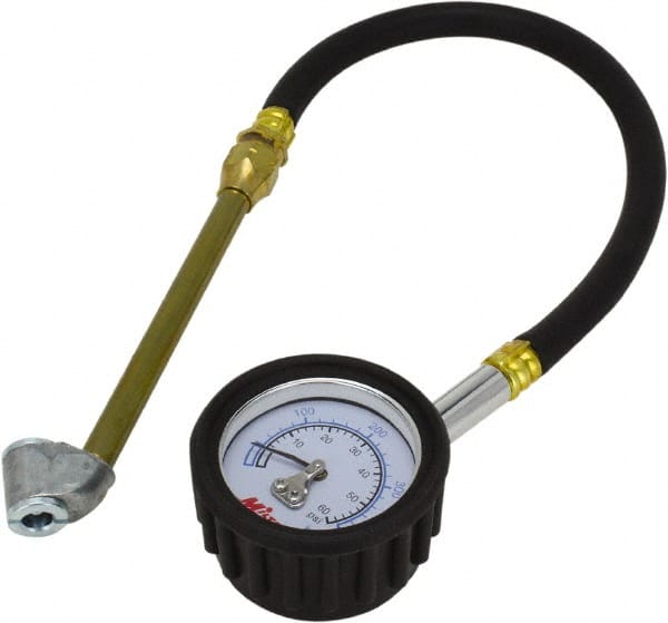 Milton - 0 to 60 psi Dial Dual Head Tire Pressure Gauge - 12' Hose Length, 2 psi Resolution - Exact Tooling