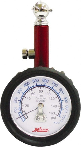 Milton - 0 to 160 psi Dial Ball Tire Pressure Gauge - 5 psi Resolution - Exact Tooling