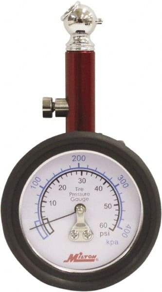 Milton - 0 to 60 psi Dial Ball Tire Pressure Gauge - 2 psi Resolution - Exact Tooling
