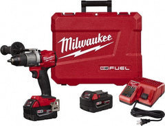 Milwaukee Tool - 18 Volt 1/2" Single-Sleeve Ratcheting Chuck Cordless Hammer Drill - 0 to 32,000 BPM, 0 to 550 & 0 to 2,000 RPM, Reversible - Exact Tooling