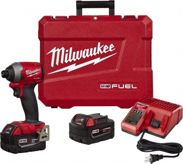 Milwaukee Tool - 18 Volt, 1/4" Drive, 167 Ft/Lb Torque, Cordless Impact Driver - 3600 RPM, 2 Lithium-Ion Batteries Included - Exact Tooling