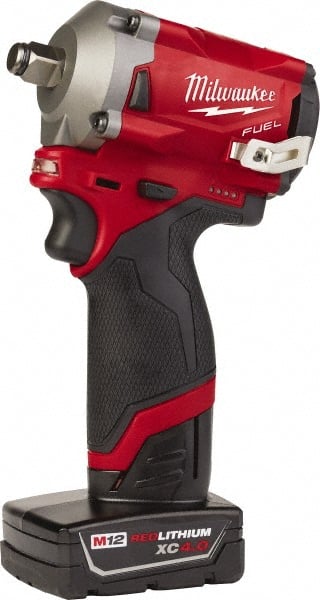 Milwaukee Tool - 1/2" Drive 12 Volt Pistol Grip Cordless Impact Wrench & Ratchet - 2,700 RPM, 0 to 3,200 BPM, 250 Ft/Lb Torque, 2 Lithium-Ion Batteries Included - Exact Tooling