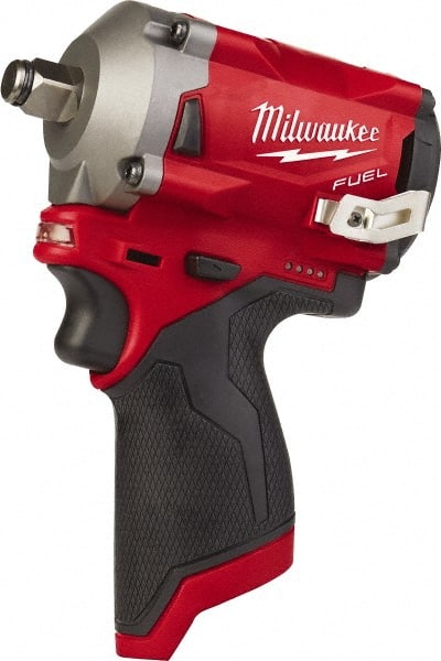 Milwaukee Tool - 1/2" Drive 12 Volt Pistol Grip Cordless Impact Wrench & Ratchet - 2,700 RPM, 0 to 3,200 BPM, 250 Ft/Lb Torque, Lithium-Ion Batteries - Exact Tooling